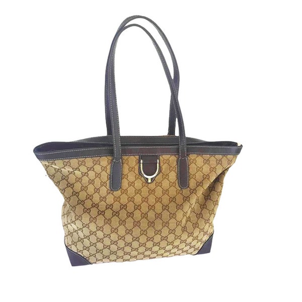 GUCCI large stirr up GG logo canvas brown leather tote bag, Gucci large tote bag, Gucci shoulder bag, Italian designer tote.