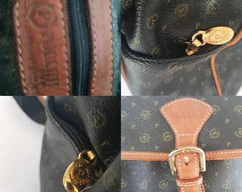 Vintage Pollini Black Monogram Backpack with Brown Trim Vintage Pollini Monogram Leather Backpack - Italian Designer  main image 2