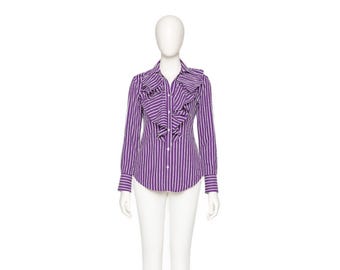 RALPH LAUREN purple white stripped button down collar detail 100% cotton shirt t