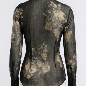 Vintage ladies 90's Italian silk floral transparent mesh button down top shirt. image 7