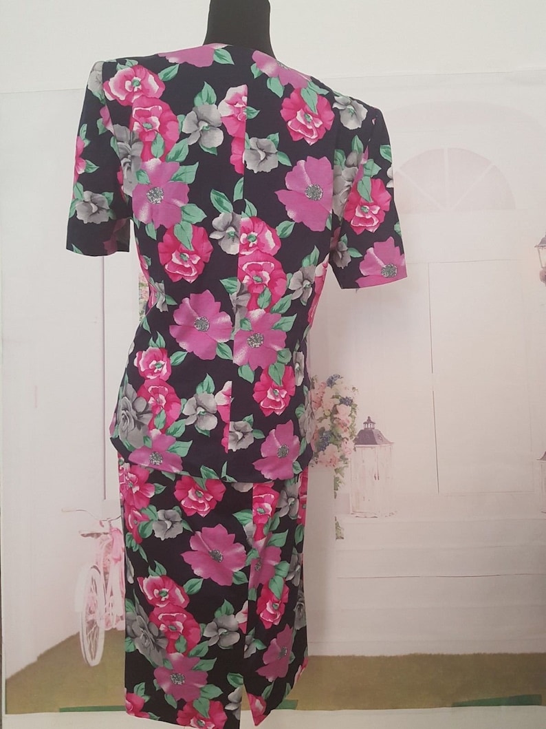 Vintage 80/'s Luisa Spagnoli Italian Designer floral skirt jacket 2 piece matching set suit eu 44 uk 14 Us 10 Sale