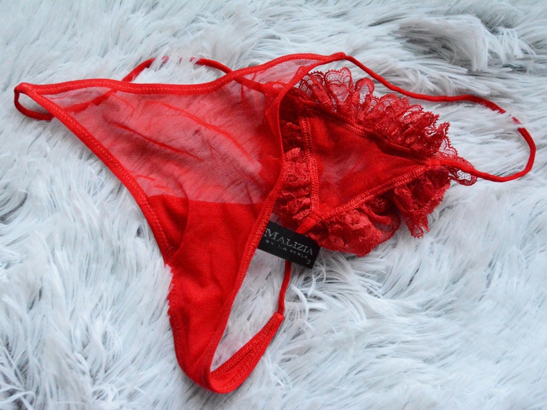 MALIZIA by LA PERLA Woman Red Black Fluffy Sheer Flower Hot Red Thong ...