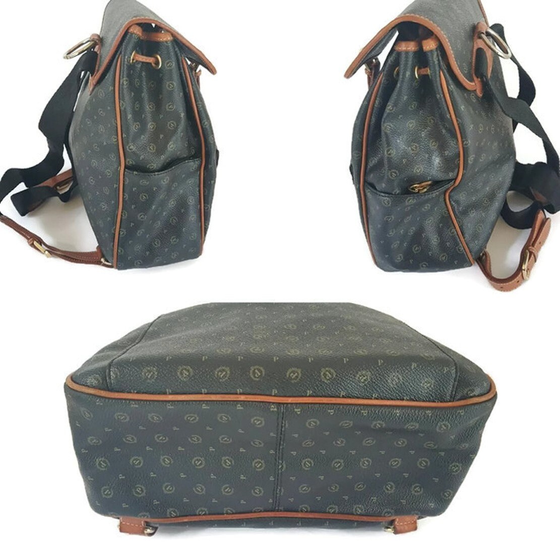 Vintage Pollini Monogram Leather Backpack - Italian Designer  display picture 1