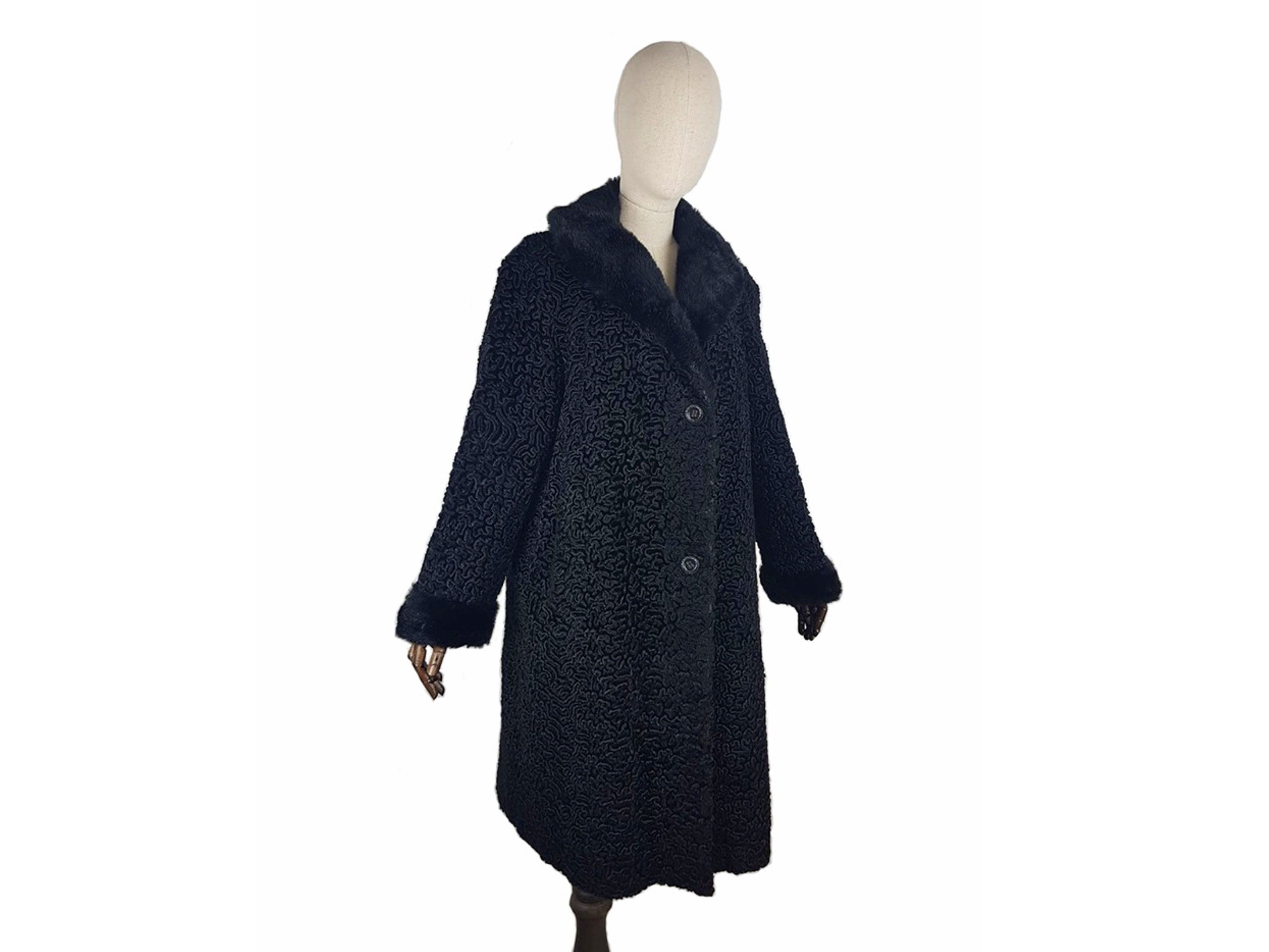 SLC PARIS Woman Persian Lamb, Fur Collar Vintage Black Coat. L - Etsy