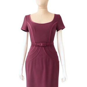 ESCADA woman oxblood short sleeve waist belt sheath dress - S, size 36