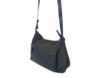 Vintage Fendi Zucca Logo Crossbody Bag: Brown Canvas & Black Leather
