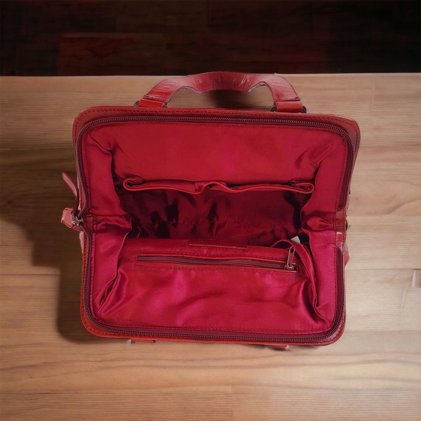 Francesco Biasia Red Leather Top Handle Bag: Embellished Italian