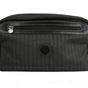 FENDI Pequin vintage coated canvas and leather, dark brown small cross body bag.  Italian designer bag.
