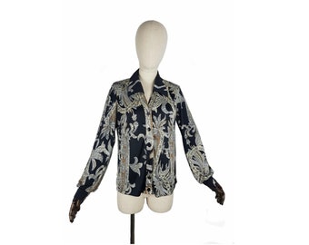 60s J.LEONARD Paris Art Deco Print Button-Down Top - Size M