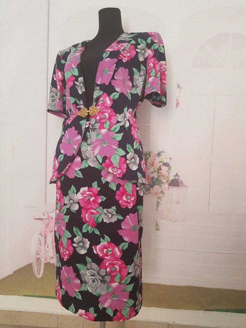 Vintage 80/'s Luisa Spagnoli Italian Designer floral skirt jacket 2 piece matching set suit eu 44 uk 14 Us 10 Sale
