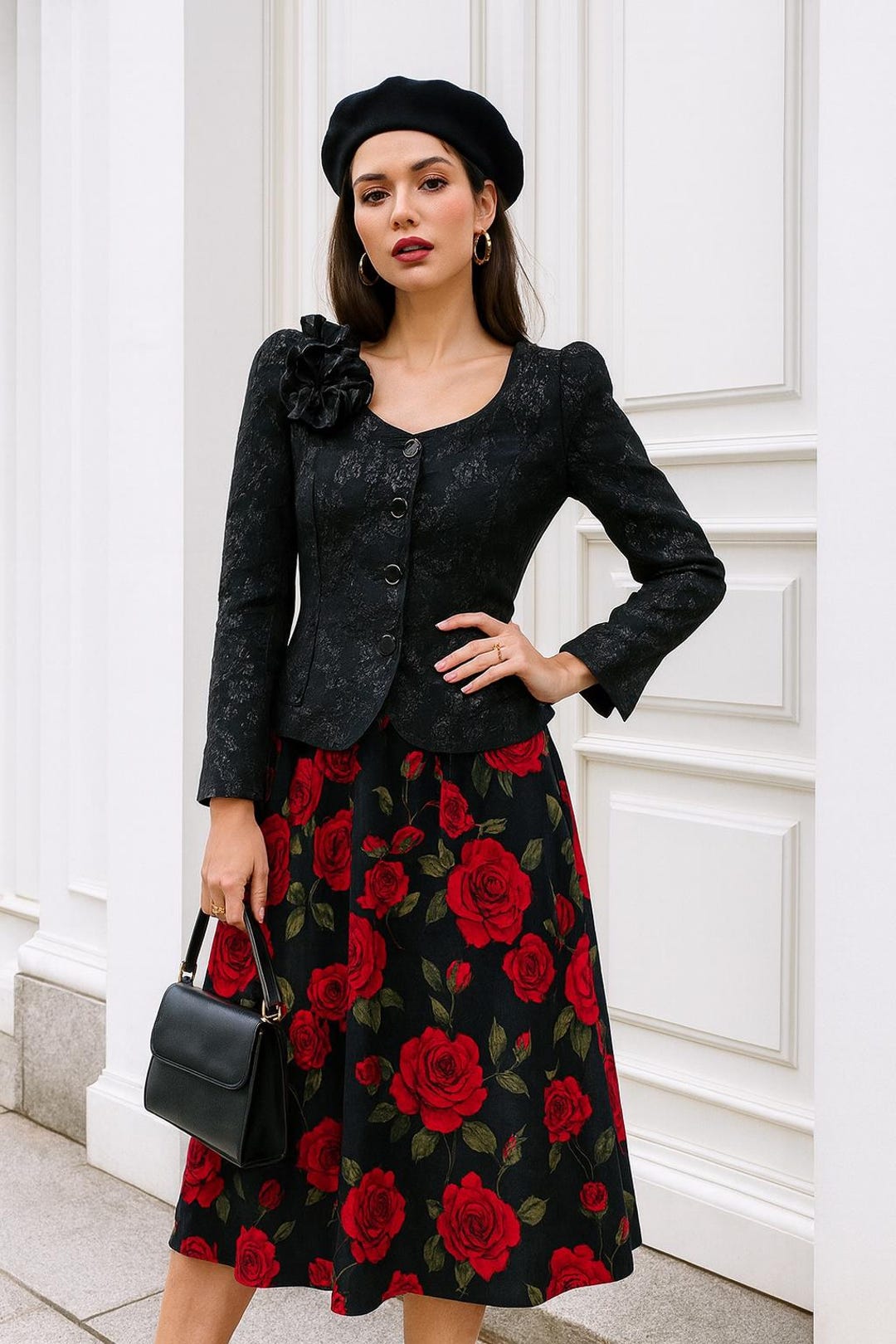 Armani Couture Silk Brocade Jacket: 90s Vintage Rose Shoulder