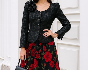 Armani Couture Silk Brocade Jacket: 90s Vintage Rose Shoulder Blazer