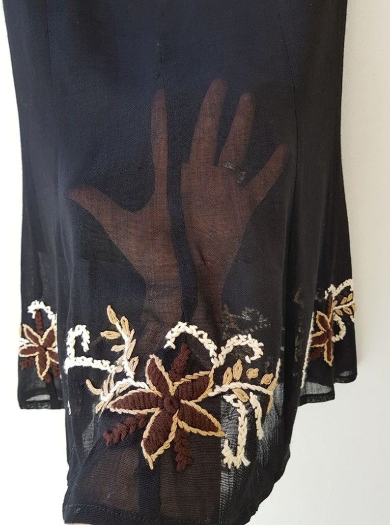 Italian designer skirt Medium 90/'s W LES FEMMES by Babylon woman fishtail transparent flower crochet ladies black skirt