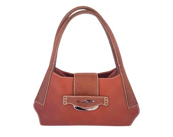 TODS ladies cognac brown pebbled leather medium satchel bag, women designer bag. Perfect gift for her.