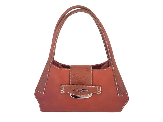 TODS ladies cognac brown pebbled leather medium s… - image 1