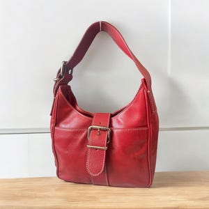 Vintage FENDI Red Leather Shoulder Bag, Buckle Detail, 90s Y2K Designer Purse
