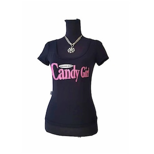 MOSCHINO Jeans Vintage 80&#39;s ladies Candy Girl modernist streetwear beatiful cleavage stretchy t - shirt