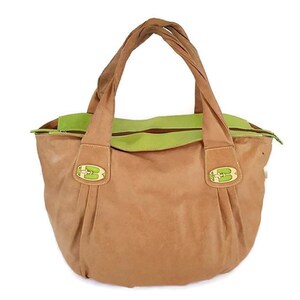 BRACCIALINI cuero genuino marrón claro forma de cubo bolso de hombro grande, bolso de diseñador italiano