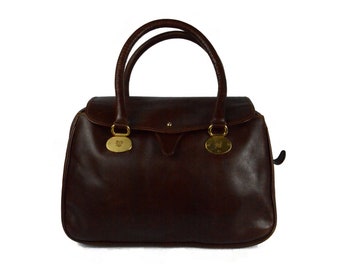 BOLDRINI Italian leather burgundy medium handbag. Woman designer purse.