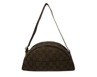 GUCCI jacquard GG logo moon vintage clutch, ladies mini bag, designer shoulder purse in brown.