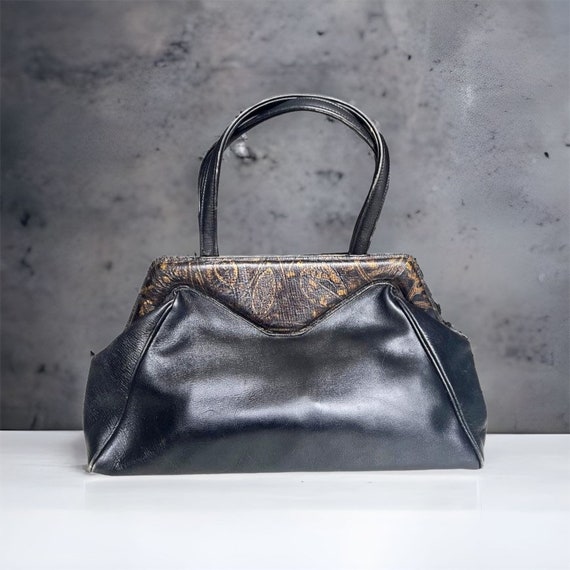VALENTINO ORLANDI Vintage 80s Leather Gold and Black Handbag