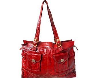 CATERINA LUCCHI vintage red glossy italian leather shoulder bag.