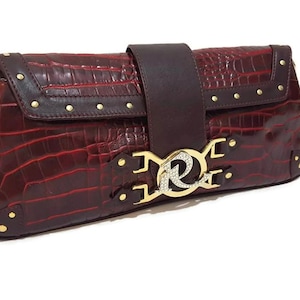 Ripani Made in Italy Topf geprägt burgund Leder Umhängetasche Clutch
