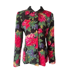 Vintage Escada Floral Jacket | Bold Statement Designer Blazer | 80s 90s Luxury Fashion | Velvet Collar Jacket | Rare Escada Couture Piece
