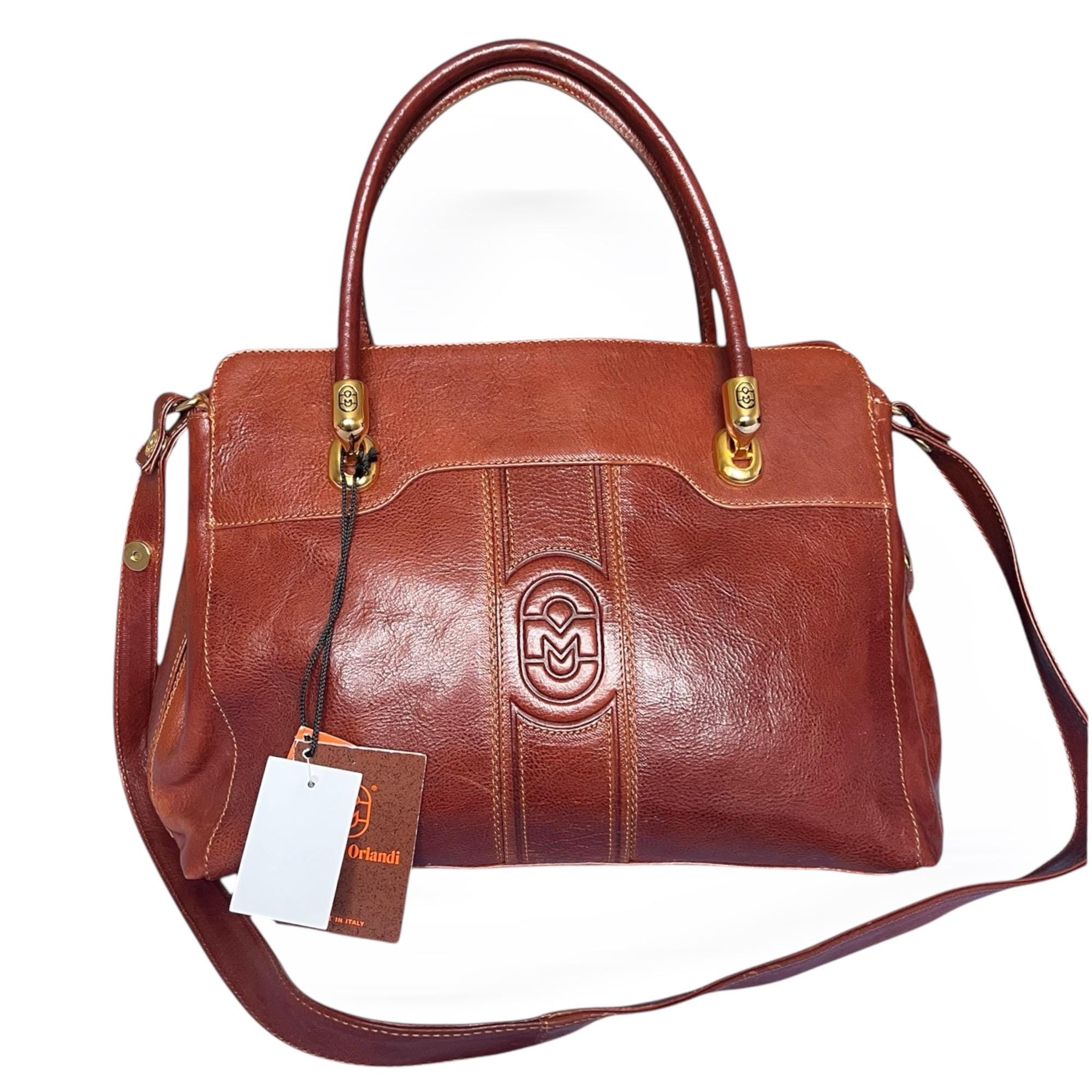 【超希少】80's Italian leather bag archive Vintage Marino Orlandi Brown Leather Bag: 80s Gold Hardware, Two
