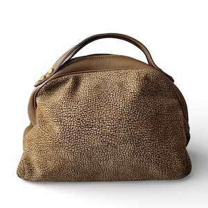 BORBONESE by REDWALL vintage canvas and leather half moon handbag.