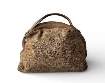 BORBONESE by REDWALL vintage canvas and leather half moon handbag.