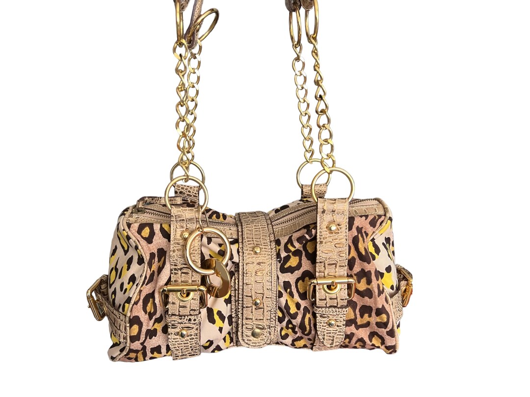 BLUGIRL BLUMARINE ハンドバッグ Blugirl Blumarine Black Canvas Snake Embossed Leather Trim