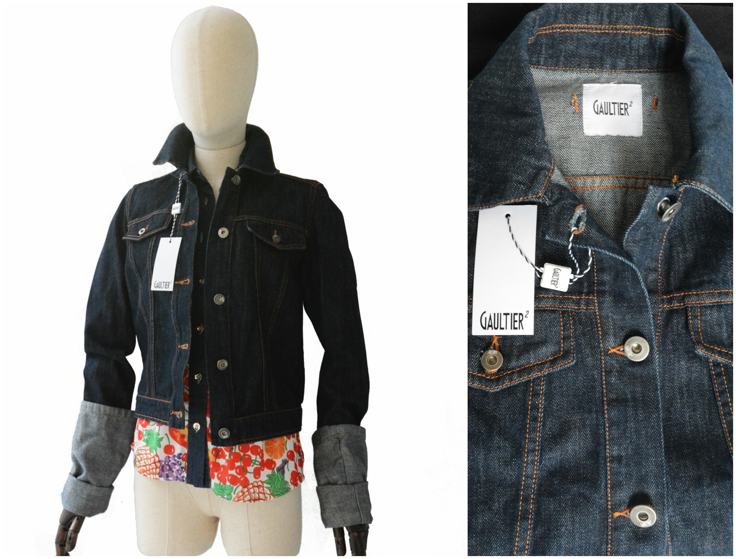junior gaultier デニムジャケット　Y2K 金ボタン　ベルト　48 JEAN PAUL GAULTIER 2 デッドストック レディース デニム ジャケット