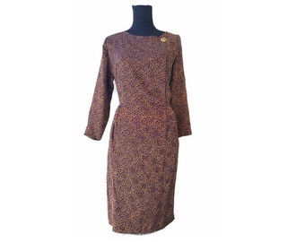 MASADA vintage satin novelty sheath dress - L