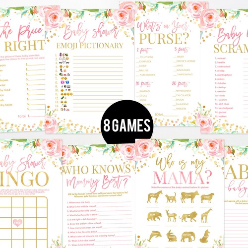 Floral Baby Shower Games Girl Baby Shower Games Printable Etsy