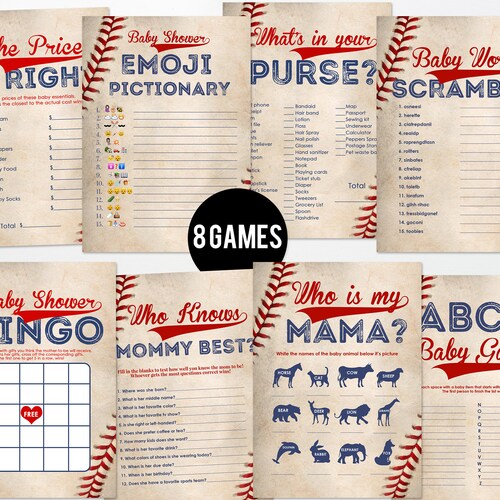 Baseball Baby Shower Games Package Seven Printable Games: - Etsy