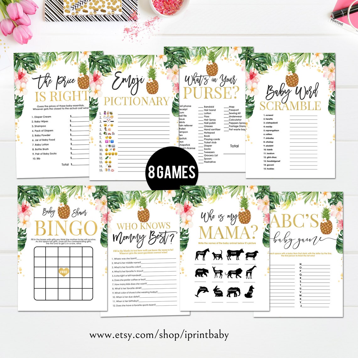 TROPICAL BABY SHOWER Games Bundle Pineapple Baby Shower Game Etsy