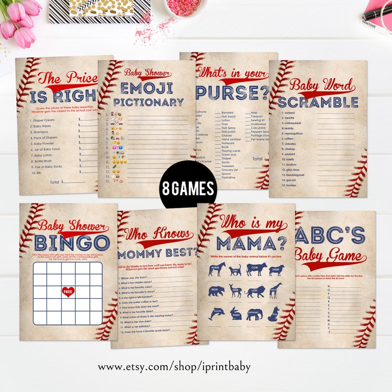 Baseball Baby Shower Games All Star Package Set Vintage Etsy
