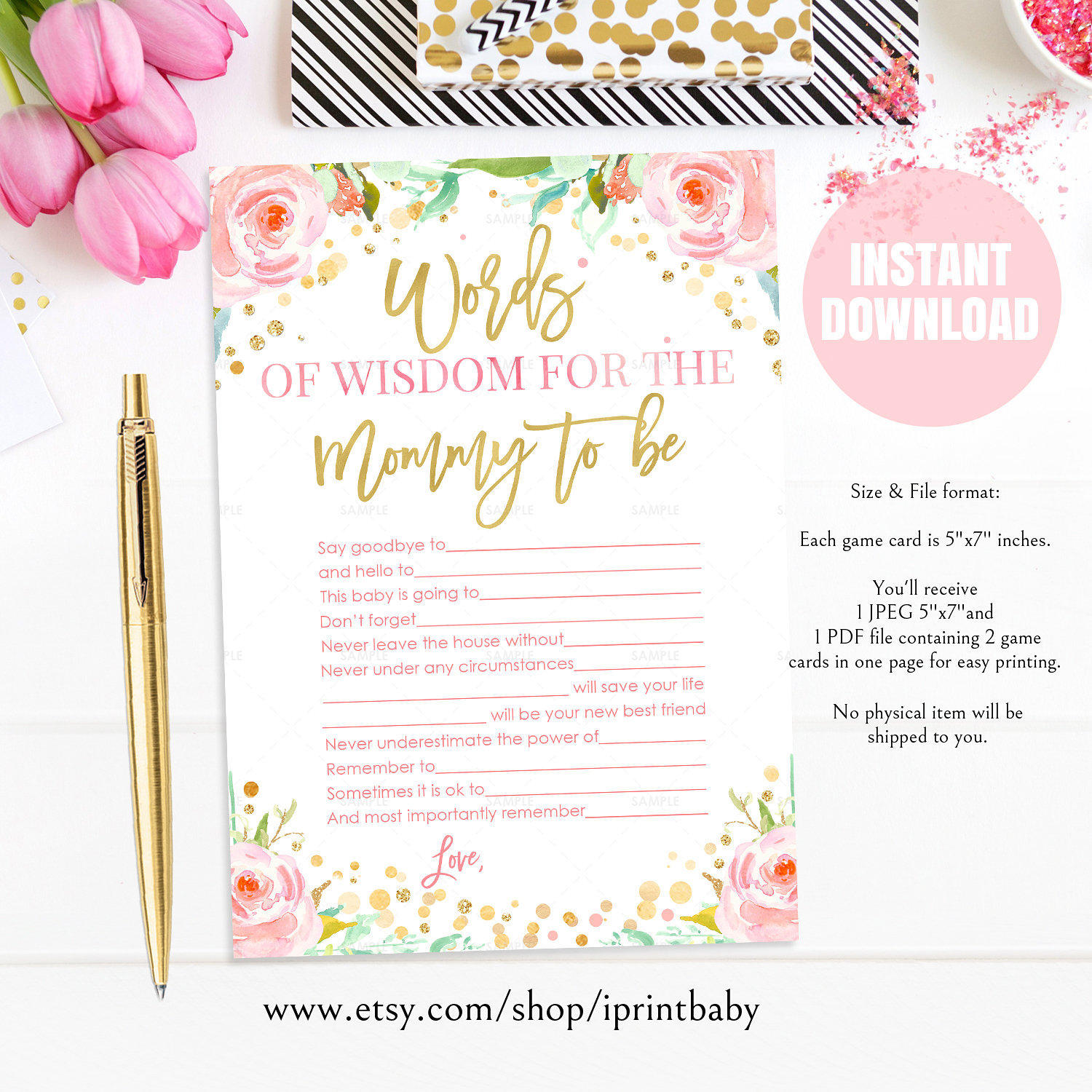 Floral Words Of Wisdom Baby Shower Advice For New Mommy Etsy