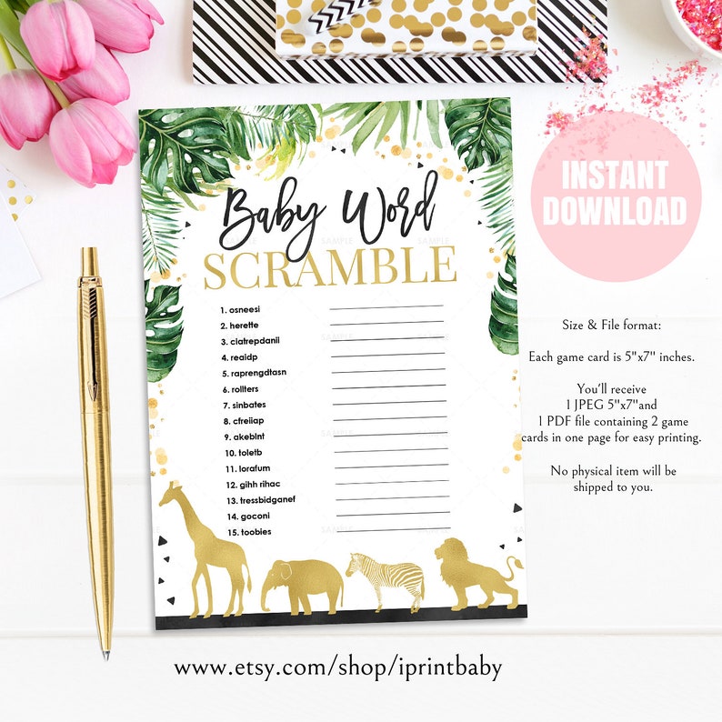 Jungle Baby Shower Games Bundle Gold Baby Shower Game Etsy