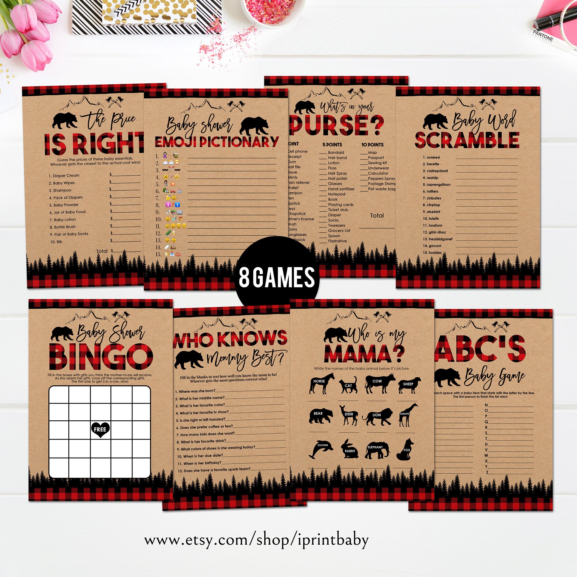 Lumberjack Baby Shower Games Bundle Buffalo Plaid Baby Shower Etsy