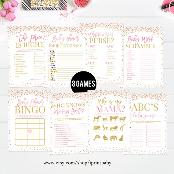 Pink And Gold Baby Shower Games Bundle Baby Shower Game Etsy Pink And Gold Baby Shower Games Bundle Baby Shower Game Etsy