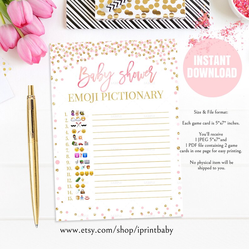 Emoji Pictionary Baby Shower Baby Shower Games Floral Pink Etsy Emoji Pictionary Baby Shower Baby Shower Games Floral Pink Etsy