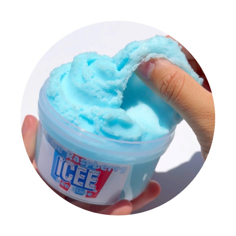 May include: Blue Raspberry Icee slime in a clear plastic container with a white label that says "Blue Raspberry Icee Ice Slime".