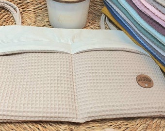 Waffelpique - praktische Betttasche - WANDUTENSILO - Organizer für Wickeltisch, Babybett, Laufstall  BEIGE Streifen