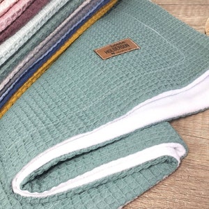 Baby blanket waffle piqué / cuddly blanket waffle fabric with cuddly fleece - personalizable with name / stroller blanket - petrol