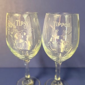 Tipsy/Tipped Custom Etched Wine Glasses, Wine Glass, Etched Wine Glass, Tipsy, Tipped, Cow, Cows, Funny wine glasses, custom pair of glasses