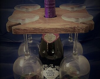 Wine Glass Holder- Wine Caddy- Wine Lover Gift- Wine Butler- Wedding gift idea- Wooden Wine Caddy