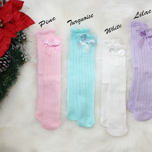 Baby Girl knee high socks with bowtie, Baby girl Christma socks, For any occasion knee high socks, Warm solid Cotton girl Long Socks