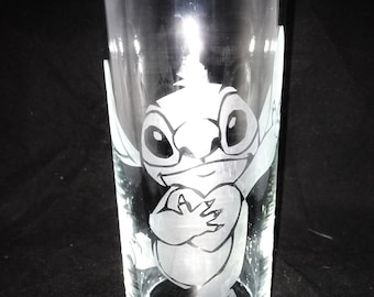 Stitch character fan art etched engraved glass 520 ml hi ball tumbler